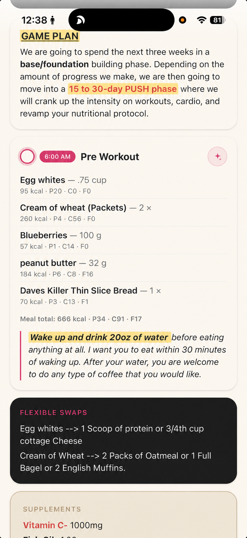 AI swap button beside a client meal